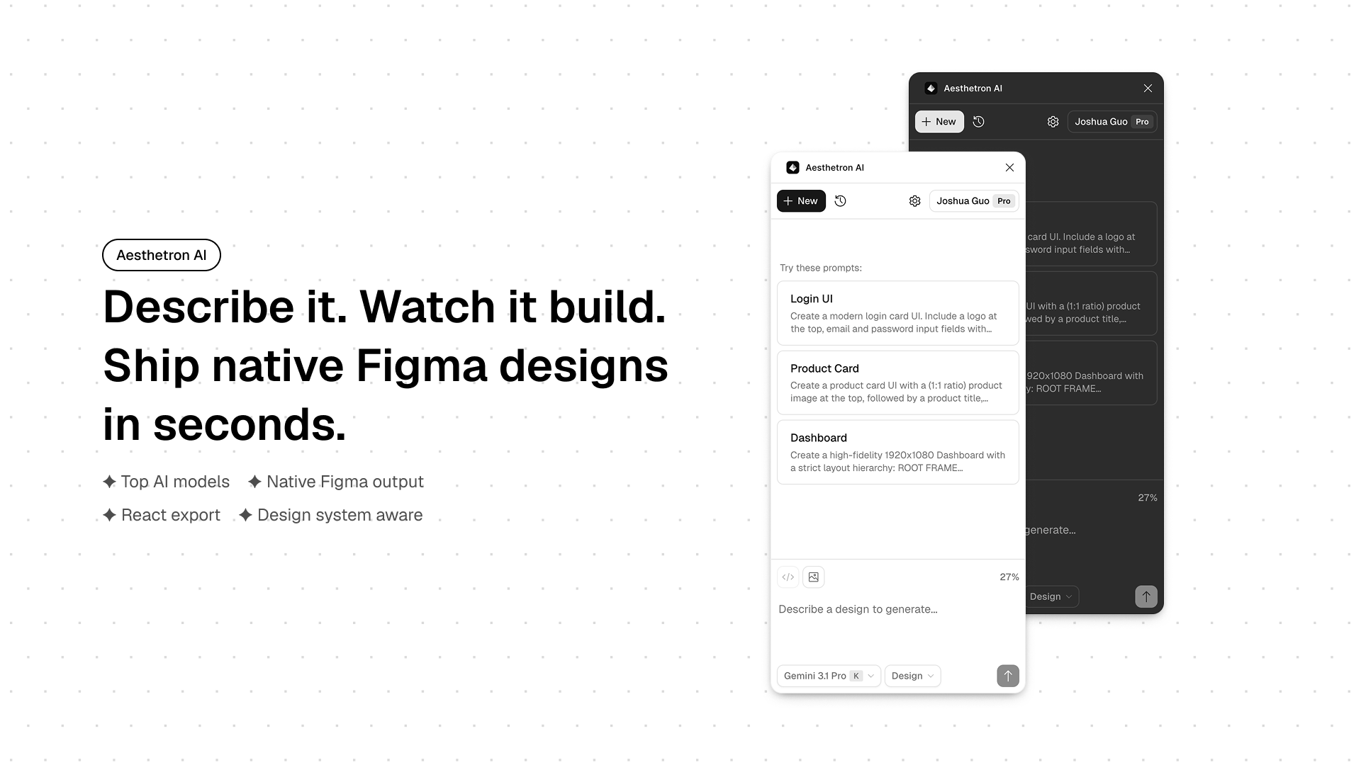 Example Figma Output AI Figma Plugin for Landing Pages, Dashboards, and Design Systems
